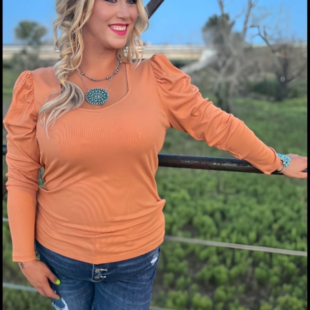 Elegant Women's Long Sleeve Top in Warm Orange